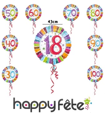 Ballon nombre anniversaire coloré de 43cm