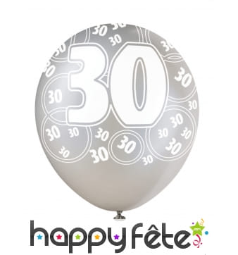 Ballons Nombre Anniversaire Noir Gris Blanc