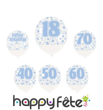 Ballon nombre d'anniversaire blanc bleu