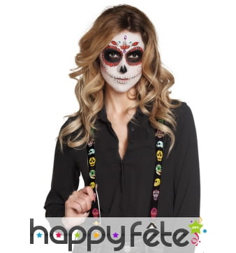 Bretelles noires Dia de los muertos pour adulte