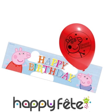 Bannière Peppa Pig d'anniversaire et ballons