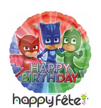 Ballon Pyjamasques rond Happy Birthday, 43cm