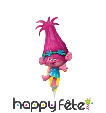 Ballon Poppy Trolls en aluminium sur tige