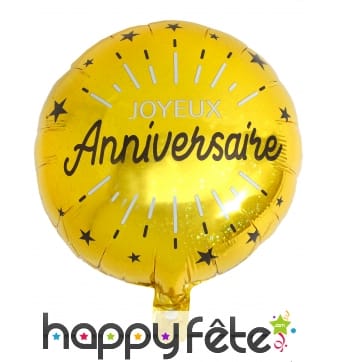 Ballon rond Anniversaire doré en alu de 35cm