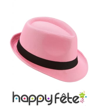 Borsalino rose avec ruban noir