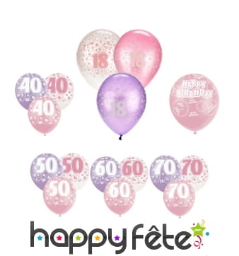 Ballons roses d'anniversaire avec âge imprimé