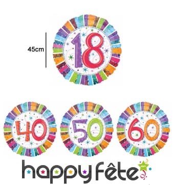 Ballon rond en aluminium imprimé âge