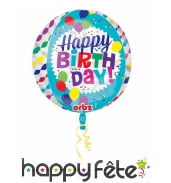 Ballon rond Happy Birthday coloré transparent