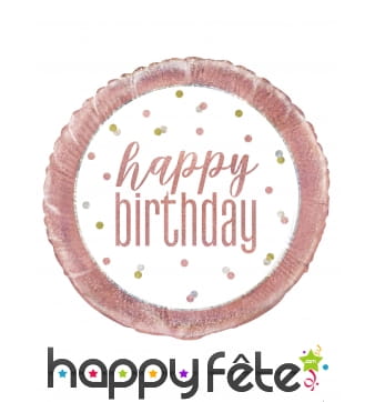 Ballon rond happy birthday rose et blanc de 45 cm