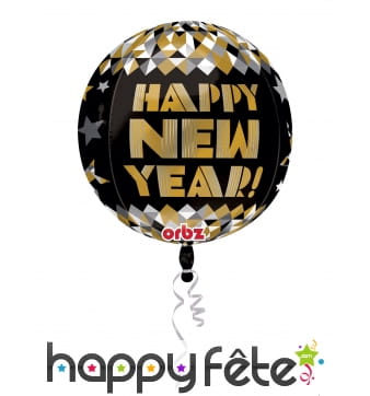 Ballon rond Happy New Year doré de 40cm