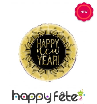 Ballon rond Happy New Year or noir en alu 45cm