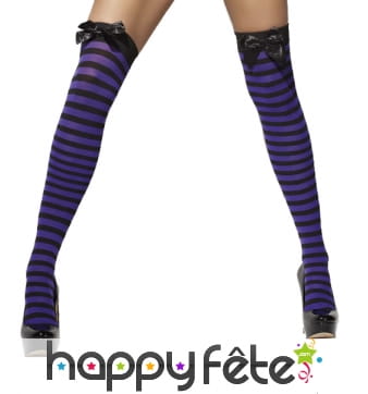 Bas rayes noir et violet et noeud noir
