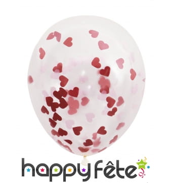 Ballons Saint valentin avec confettis coeurs