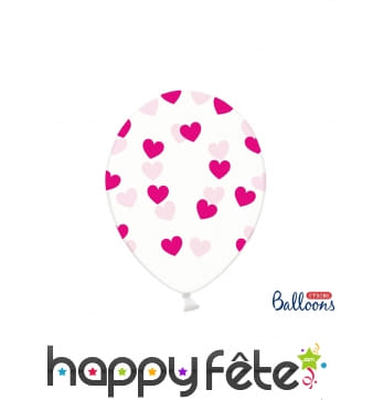 Ballons St Valentin transparents imprimés coeurs
