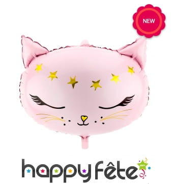 Ballon tête de chat rose de 48cm