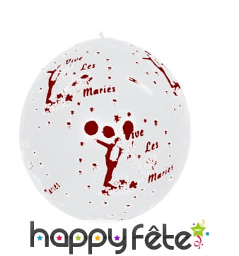 Ballon "vive les mariés" géant blanc/bordeaux