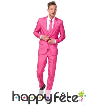 Costume 3 pièces rose uni pour homme