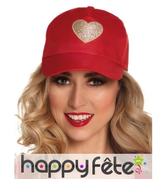 Casquette avec coeur pailleté rouge pour femme