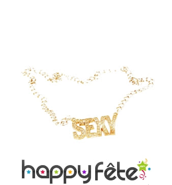 Collier avec pendentif sexy doré et bling bling