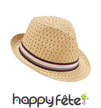 Chapeau beige ajouré avec ruban tricolore