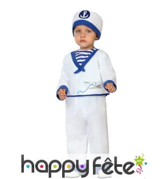 Costume blanc bleu de bébé marin