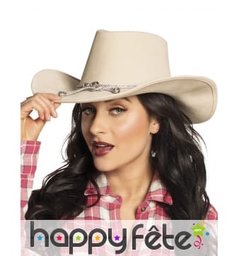 Chapeau beige de cowboy avec corde pour adulte