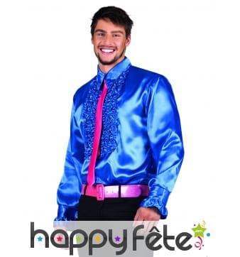 Chemise bleu disco ruche pour homme