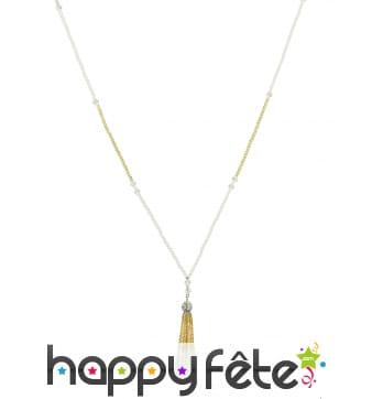Collier blanc et doré Charleston, style cabaret