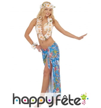 Collier, bracelets et couronne Hawaï blanc