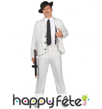 Costume blanc ligné noir de gangster pour homme