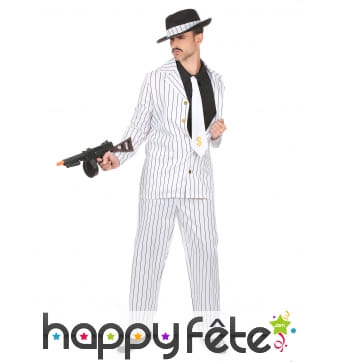 Costume blanc ligné noir de mafioso