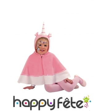 Cape courte de petite licorne rose