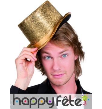 Chapeau cylindre lamé or