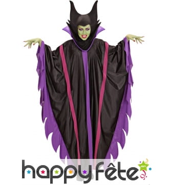 Costume cape noire violet de sorcière démoniaque