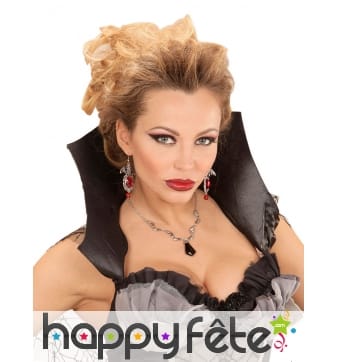 Collier chauve souris noir et pierre noire