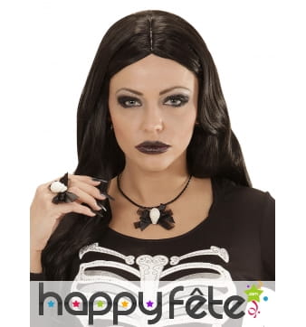 Collier crâne sur noeud noir