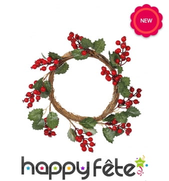 Couronne de baies de houx mesurant 32cm