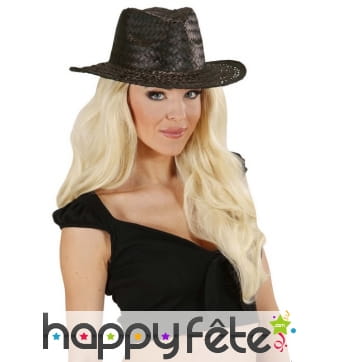 Chapeau de cowboy noir uni en paille