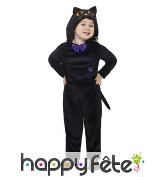 Combinaison de chat noir pour enfant, à capuche