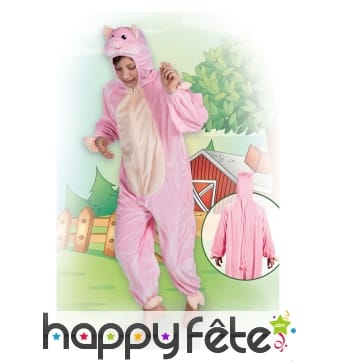 Combinaison de cochon rose peluche