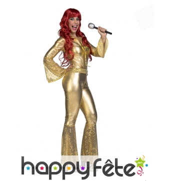 Combinaison disco dorée pour femme