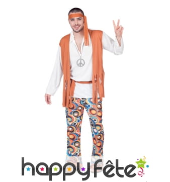 Costume de hippie pour homme, tunique orange