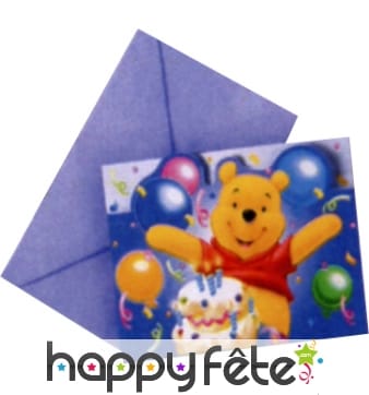 Cartes d'invitation + enveloppes Winnie l'Ourson