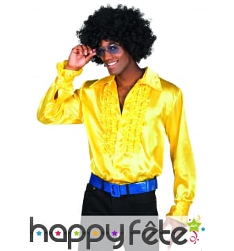 Chemise disco jaune satinée pour homme
