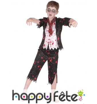 Costume de jeune écolier zombie noir et blanc