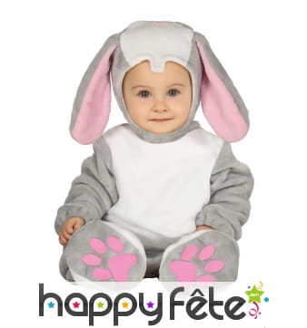 Combinaison de lapin gris et rose pour bébé