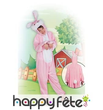 Combinaison de lapin rose peluche