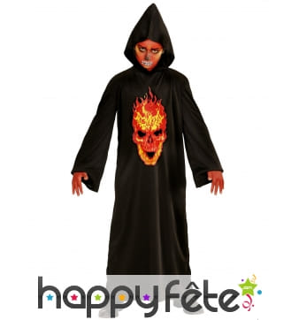 Costume de la mort avec crâne enflammé, enfant