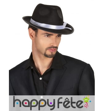 Chapeau de mafieux noir avec bande blanche, adulte