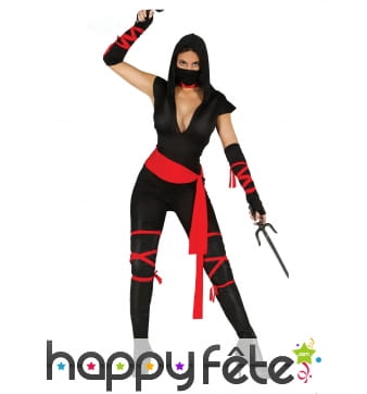 Combinaison de ninja pour femme, noir et rouge